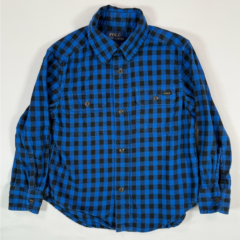 POLO‎ RALPH LAUREN Boys Plaid Flannel Button Down Shirt Blue Black Size 3T